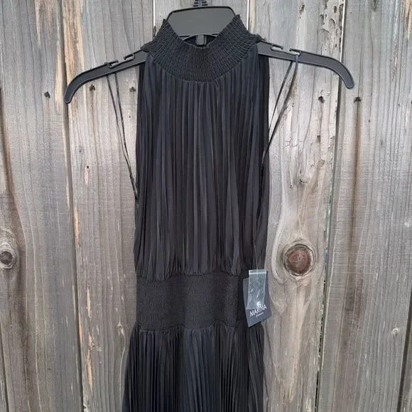 Marina Pleated Midi Dress Black Size 4 - Picture 11 of 13